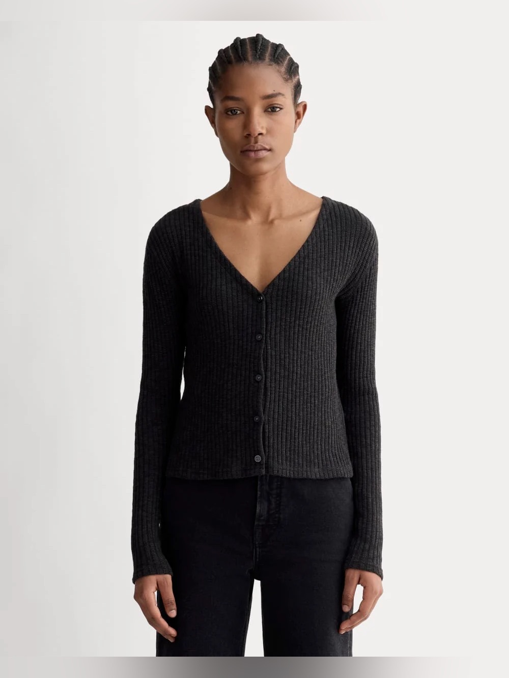 Everlane Cozy-Rib Cardigan in Black, Size XS